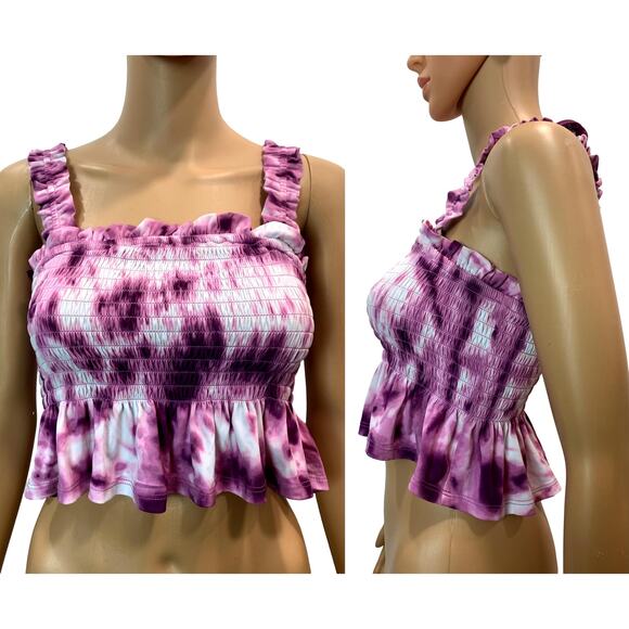 BCBG Generation Purple Tie Dye Smocked Tube Top Crop Top | XXS - Picture 2 of 8